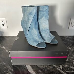 Vince Camuto Light Blue Denim Peep-Toe Ankle Boots